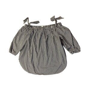 Gap Black Gingham Off Shoulder Blouse Womens XL Cotton Tie Shoulder Top
